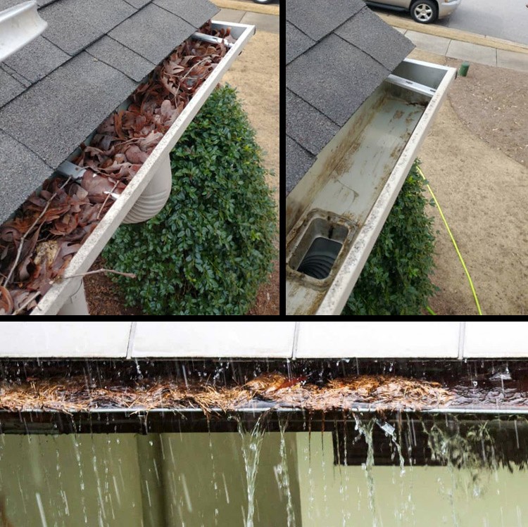 Canalón de cubierta de edificio obstruido